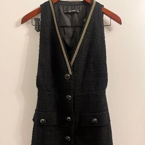 Zara Black Mini Tweed Dress with Gold Trim